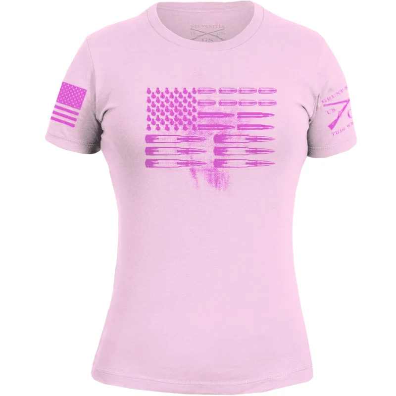 Grunt Style Women's Ammo Flag T-Shirt - Pink Faux Fur Fabric Real Fur Fabric Shearling Fabric