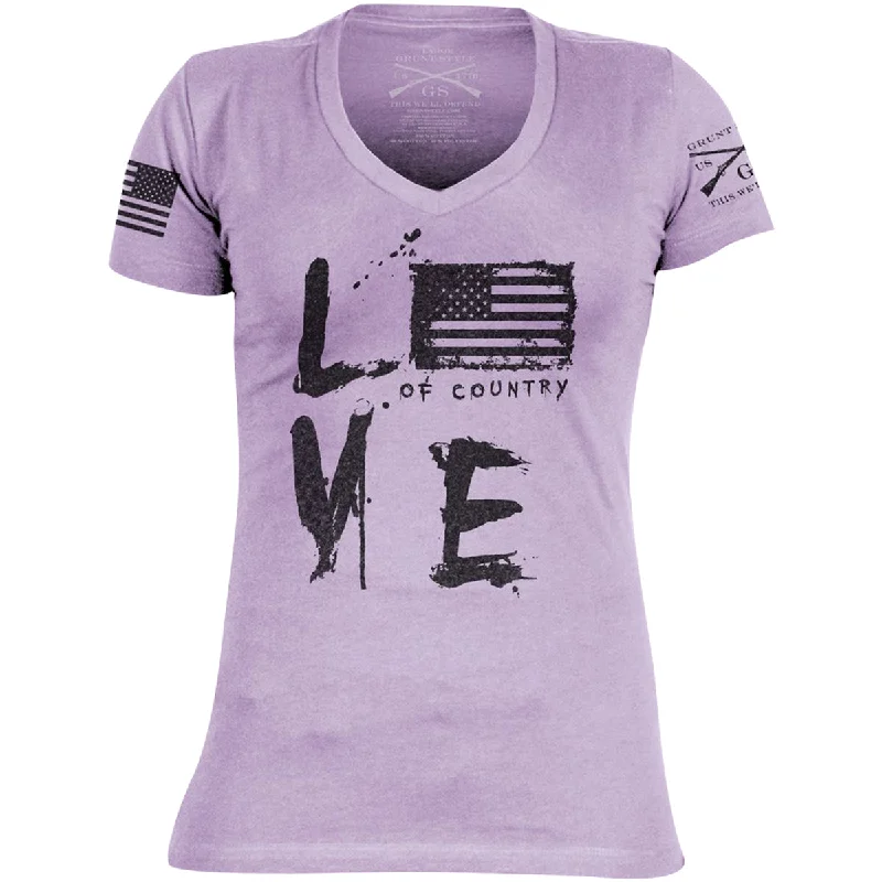 Grunt Style Women's Love of Country Revisited V-Neck T-Shirt - Purple Nylon Fabric Polyester Fabric Spandex Fabric