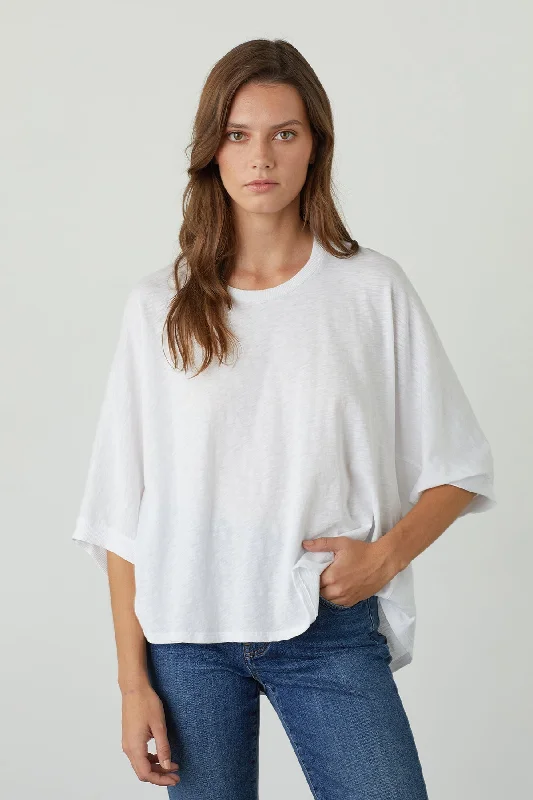 HELEN 3/4 SLEEVE OVERSIZED TEE Hooded Caped Shawl Collar