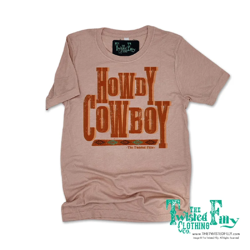 Howdy Cowboy - S/S Adult Crew Neck Ladies Tee - Assorted Colors Embroidered Appliqued Beaded