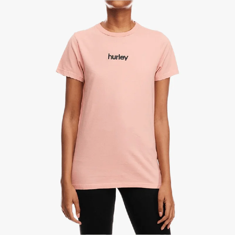 Hurley Womens Staple Embroidered Short Sleeve Tee Pink Real Fur Shearling Chenille