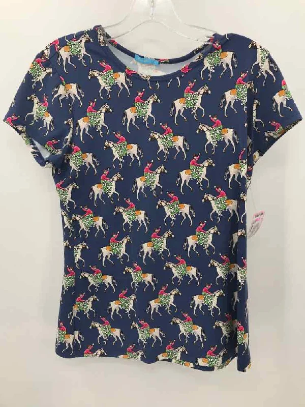 Pre-Owned J Mclaughlin Blue Size Medium Printed T-shirt Houndstooth Herringbone Solid Pre-Owned J Mclaughlin Blue Size Medium Printed T-shirt Houndstooth Herringbone Solid
