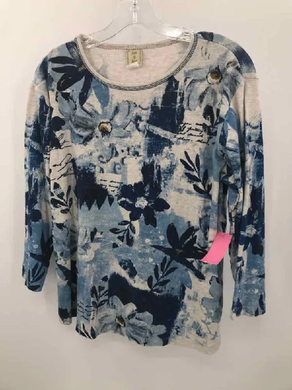 Pre-Owned Jess & Jane Navy Size Large Printed T-shirt Hooded Caped Shawl Collar