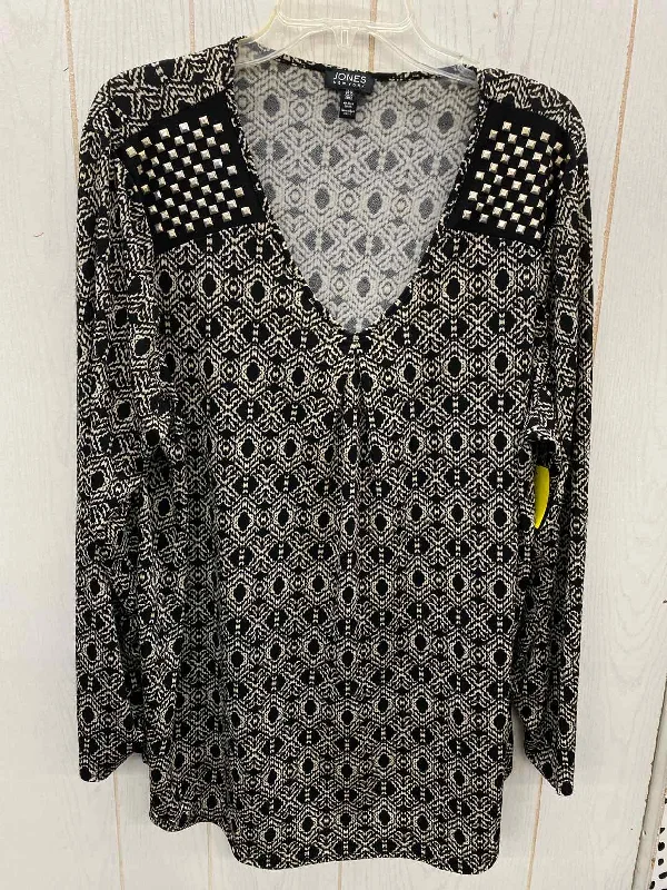 Jones New York Black Womens Size 1X Shirt Solid Print Embellished