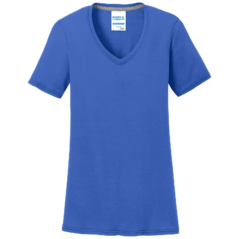 Port & Company Women's True Royal Performance Blend V-Neck Tee Thin T-Shirt Open Front Quick Dry