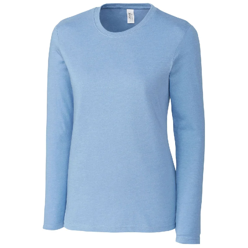 Clique Women's Light Blue Heather Long Sleeve Phoenix Tee Iron Safe Non-Iron Wrinkle Free