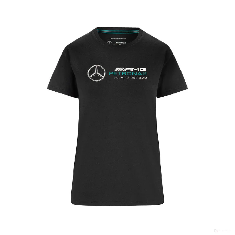 Mercedes Womens T-Shirt, Large Logo, Black, 2022 Front Pockets Side Pockets Patch Pockets