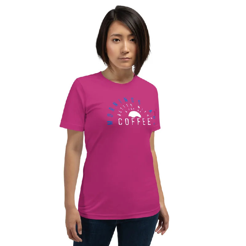 Mornings are Better with a Cup of Coffee Women's Premium T-Shirt Zippered Buttoned Snapped Mornings are Better with a Cup of Coffee Women's Premium T-Shirt Zippered Buttoned Snapped