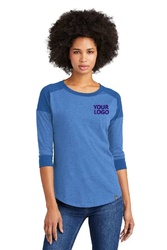 New Era Ladies Heritage Blend 3/4-Sleeve Baseball Printed Tee's, Royal/ Royal Heather Basic T-Shirt Crew Neck Short Sleeve