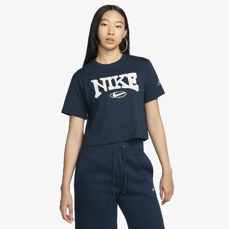 NIKE | WMN'S SPORTSWEAR LOOSE SHORT-SLEEVE CROPPED T-SHIRT { BLUE Cozy Warm Stylish