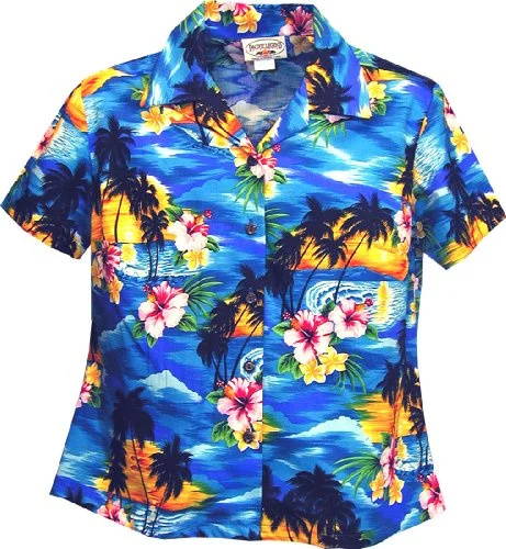 Pacific Legend Womens Brilliant Hawaiian Sunset Fitted Shirt Chenille Blend Fleece Blend Nylon Blend