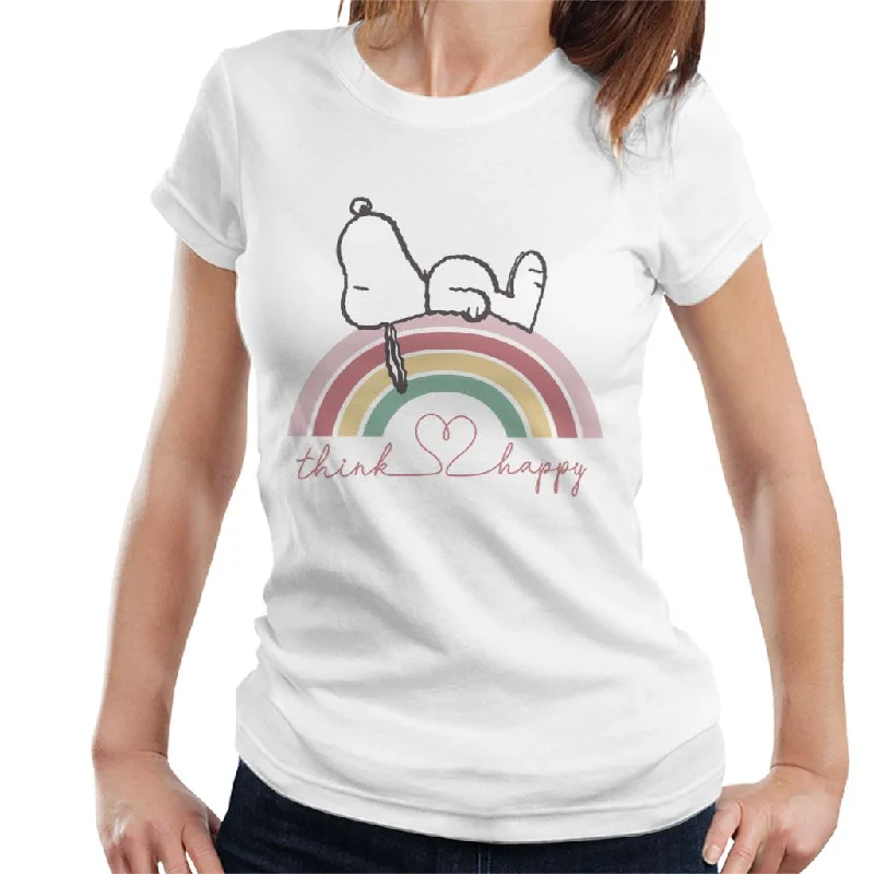 Peanuts Snoopy Rainbow Think Happy Women's T-Shirt Fitted T-Shirt Seamless Stretchy