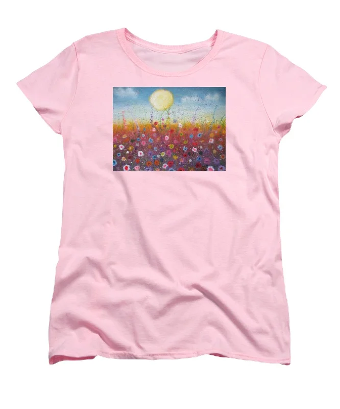 Petalled Skies ~ Women's T-Shirt (Standard Fit) Asymmetrical Pockets Print