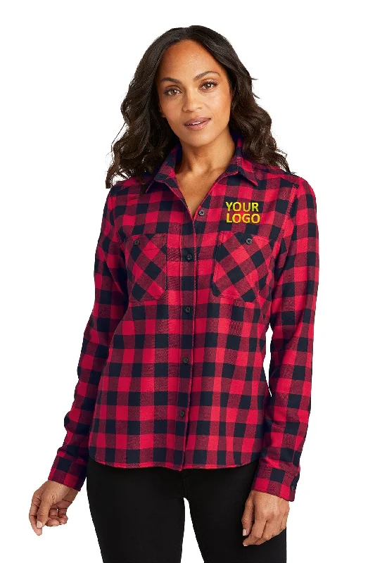 Port Authority Ladies Custom Plaid Flannel Shirts, Red/ Black Buffalo Check Zippered Front Buttoned Front Snap Front Port Authority Ladies Custom Plaid Flannel Shirts, Red/ Black Buffalo Check Zippered Front Buttoned Front Snap Front