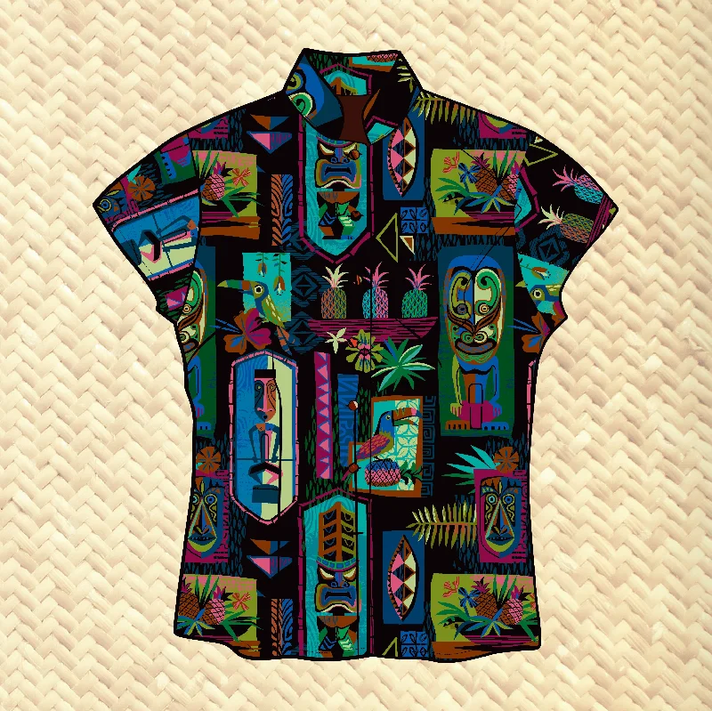 LAST CHANCE, 'Gateway to Tiki - Lush Canopy Edition' Classic Aloha Button Up-Shirt - Womens Graphic Embroidered Appliqued LAST CHANCE, 'Gateway to Tiki - Lush Canopy Edition' Classic Aloha Button Up-Shirt - Womens Graphic Embroidered Appliqued