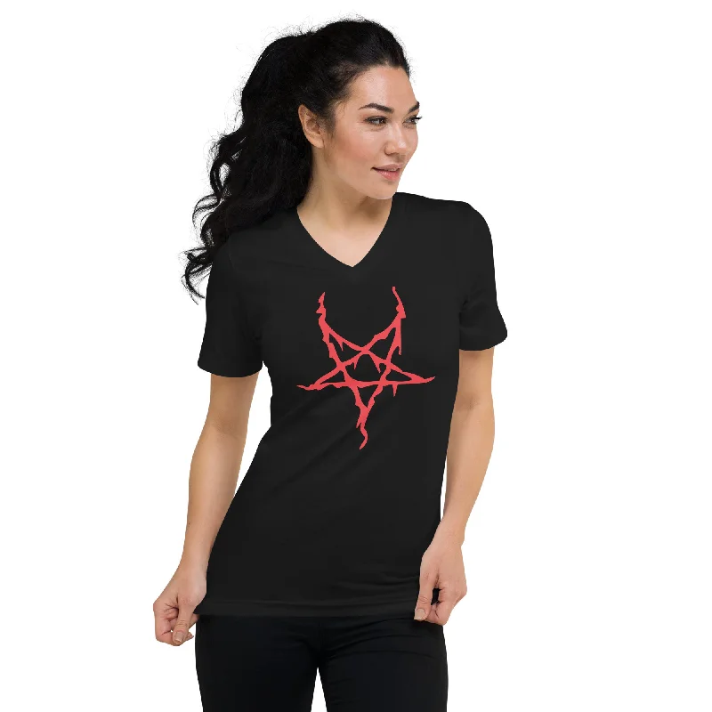 Red Melting Inverted Pentagram Black Metal Style Women’s Short Sleeve V-Neck T-Shirt Collared Crew Neck Turtle Neck Red Melting Inverted Pentagram Black Metal Style Women’s Short Sleeve V-Neck T-Shirt Collared Crew Neck Turtle Neck