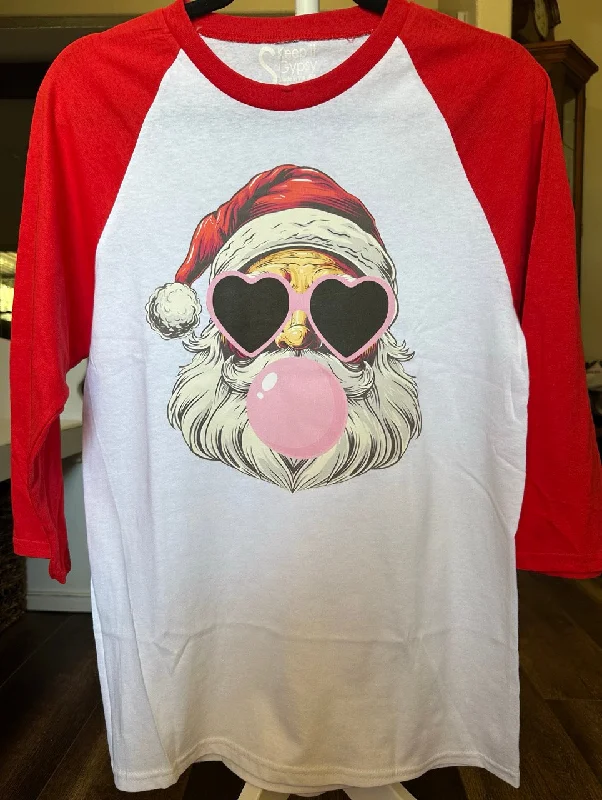 Santa blowing bubble Raglan Sleeve T-Shirt Zippered Buttoned Snapped