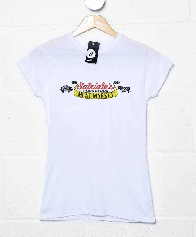 Satriales Meat Market Womens Fitted T-Shirt Real Fur Shearling Chenille