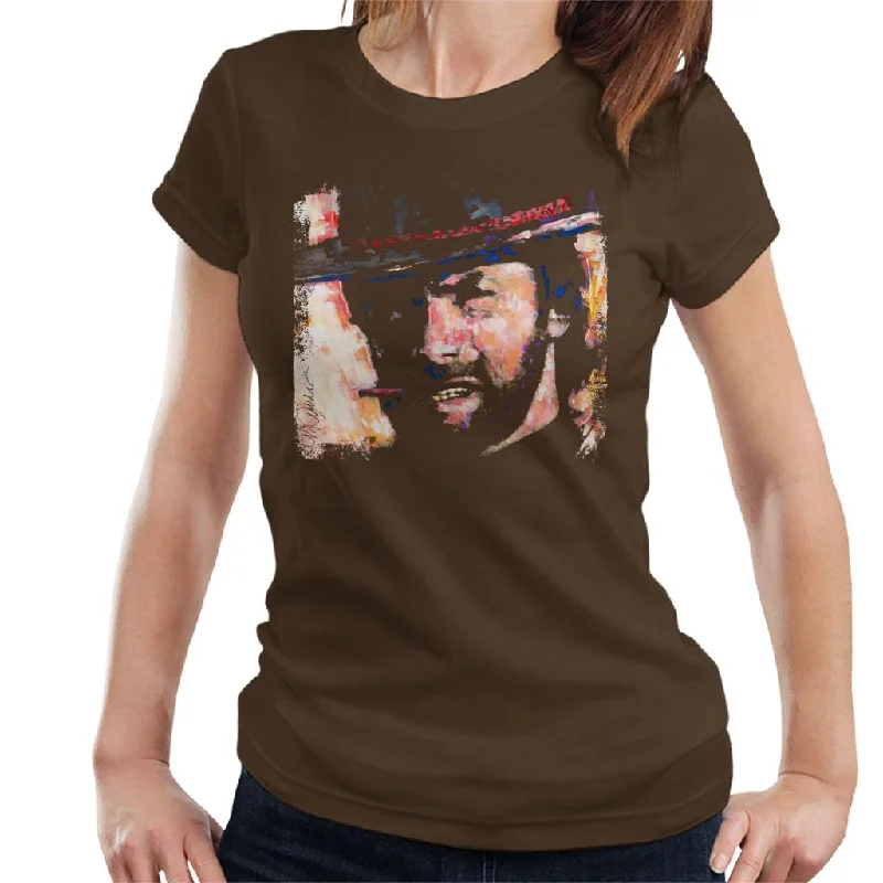 Sidney Maurer Original Portrait Of Actor Clint Eastwood Women's T-Shirt Solid Color Striped Floral