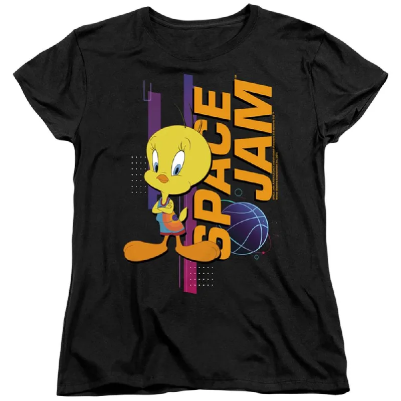 Space Jam Tweety Standing Women's 18/1 Cotton Short-Sleeve T-Shirt Rayon Fabric Velvet Fabric Corduroy Fabric