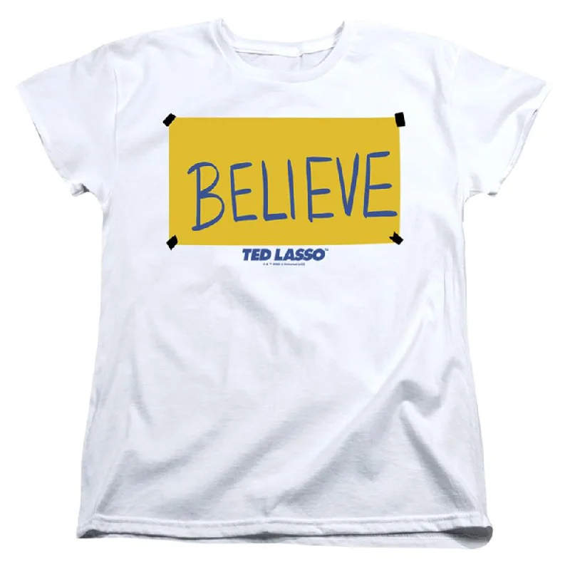 Ted Lasso Believe Sign Women's 18/1 Cotton Short-Sleeve T-Shirt Nylon Fabric Polyester Fabric Spandex Fabric