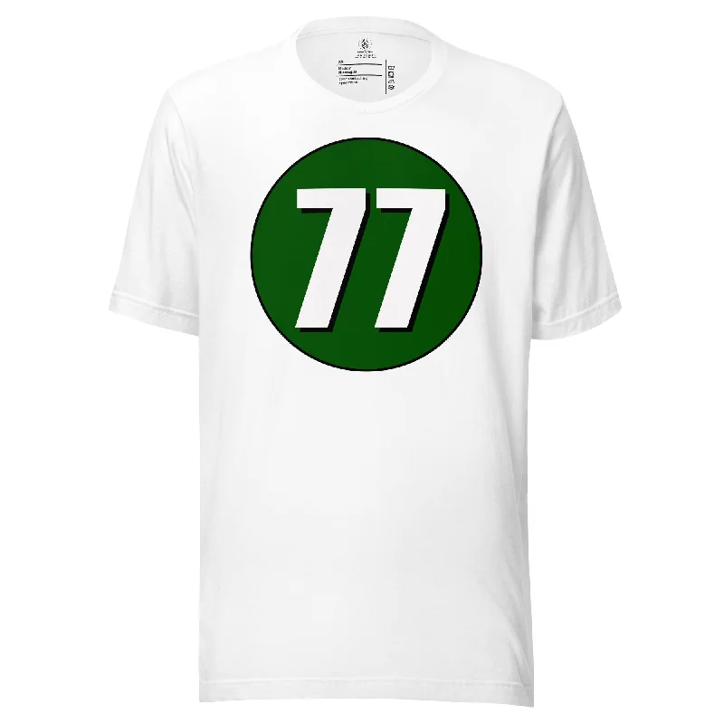 Unisex t-shirt: White on Hunter Green 77 Zippered Buttoned Snapped