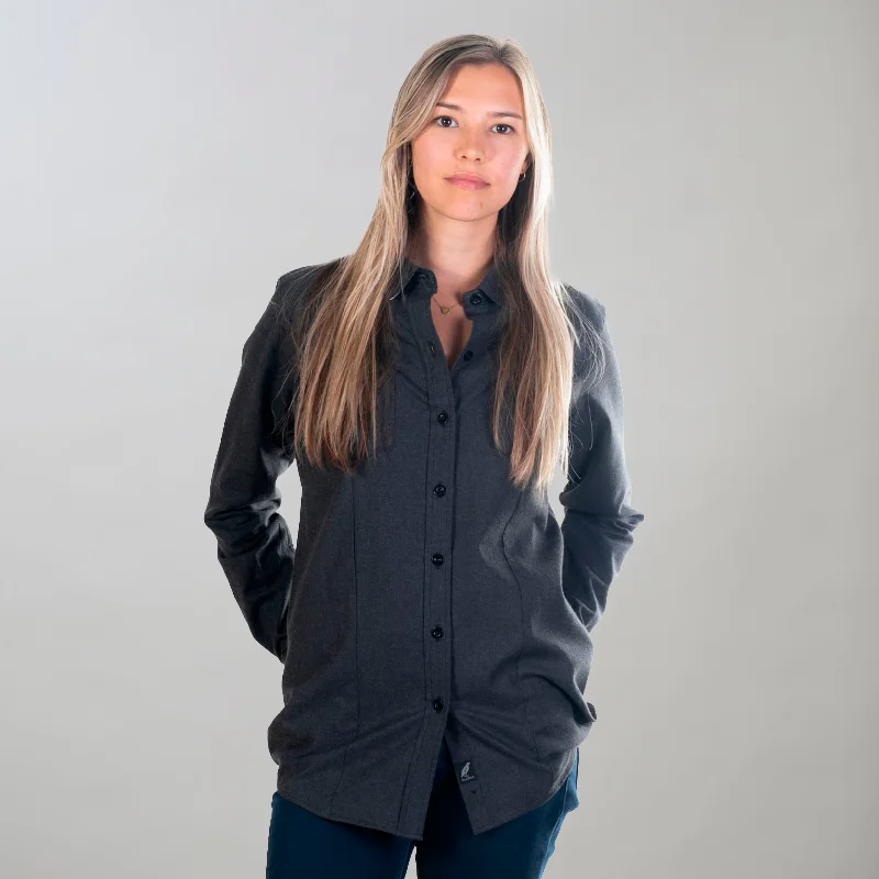 Women's Cascade Flannel Shirt - Jet Black Heather Ribbed T-Shirt High Neck Heavyweight