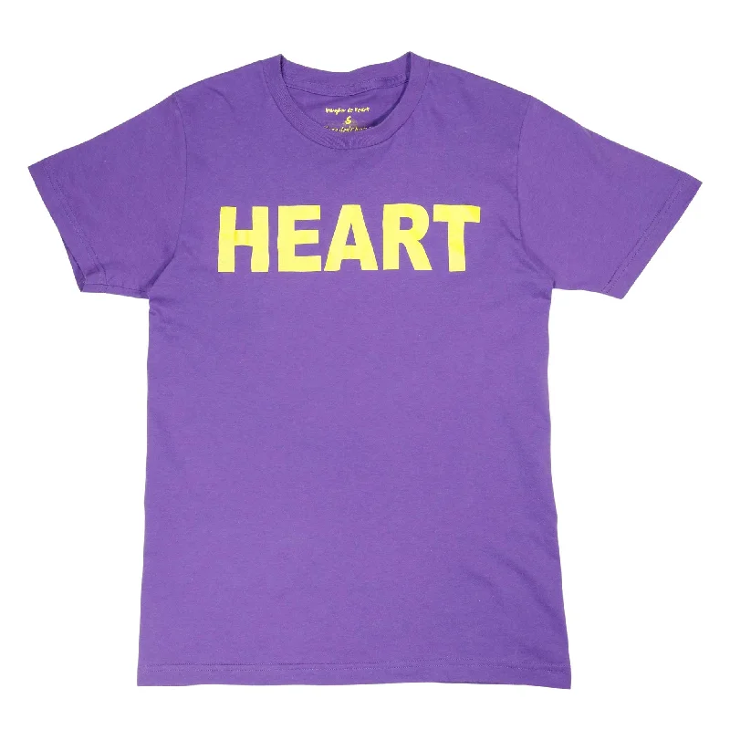 Women's - Heart Purple and Gold Crew Neck T-Shirt Elegant Classic Vintage