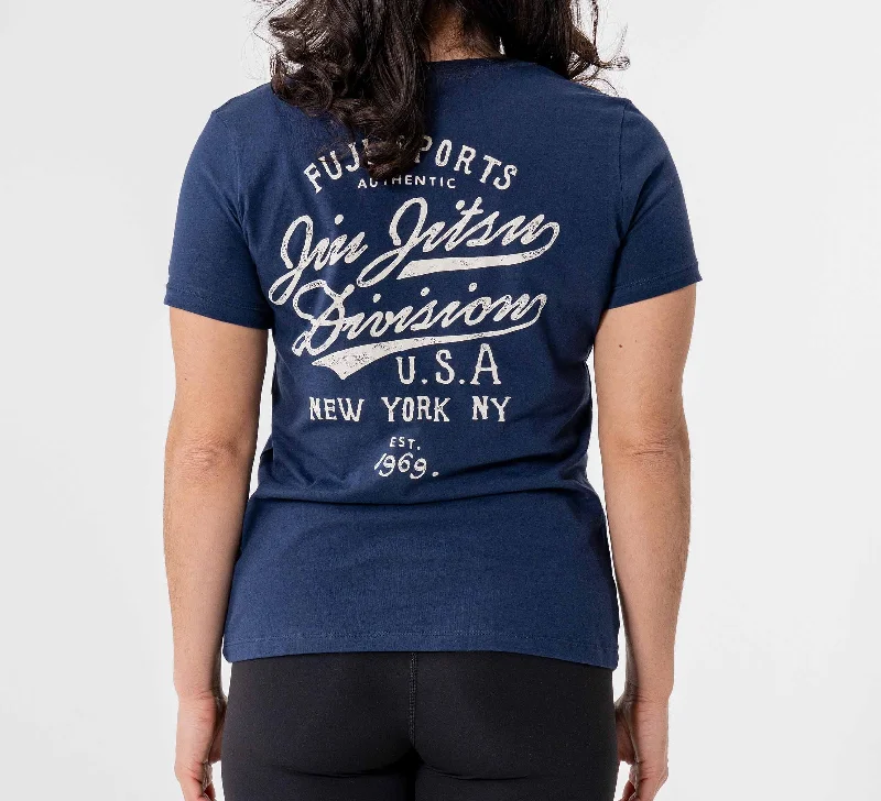 Womens Jiu Jitsu Flow T-Shirt Navy Zippered Front Buttoned Front Snap Front