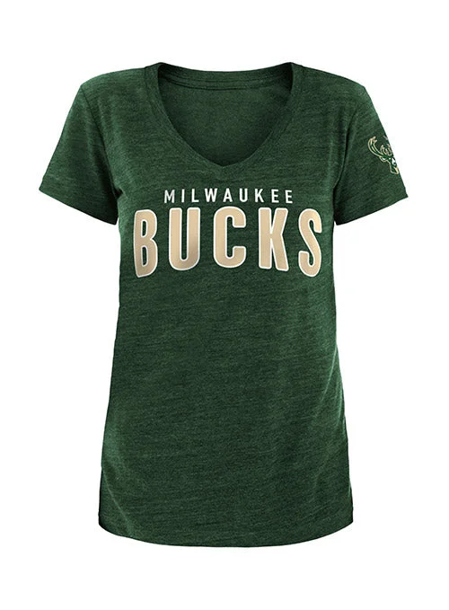 Women's New Era Bubble Wordmark Milwaukee Bucks T-Shirt Anti-Shrink Durable Soft