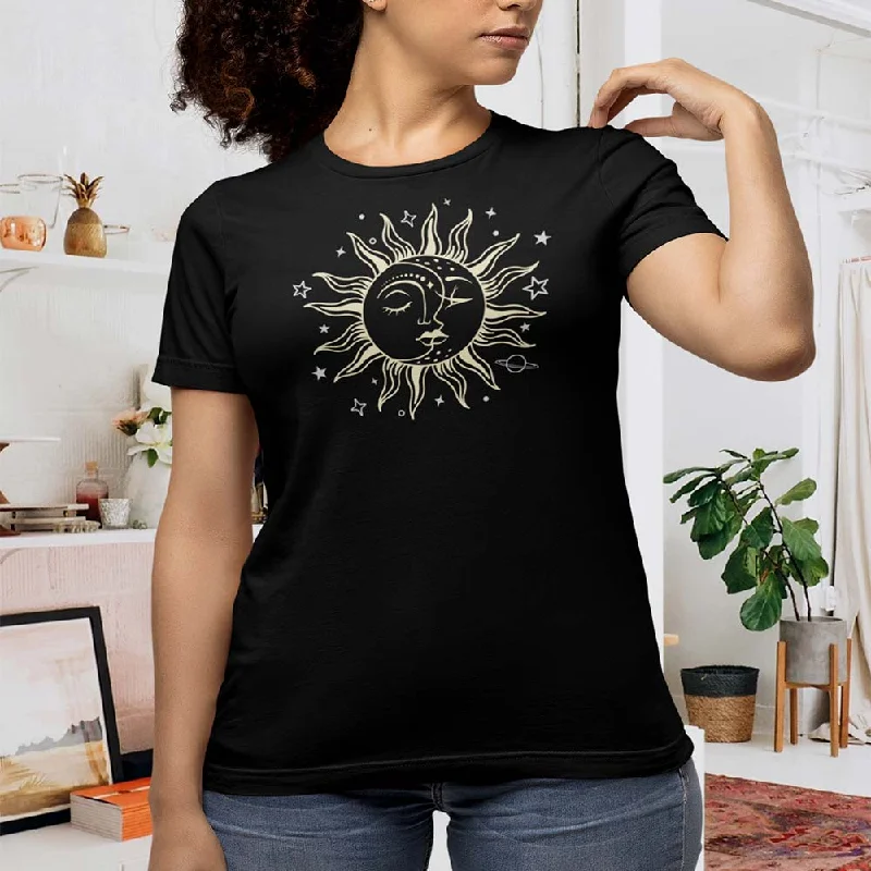 Sun and moon harmony women's Tee - lioness-love Ribbed T-Shirt High Neck Heavyweight