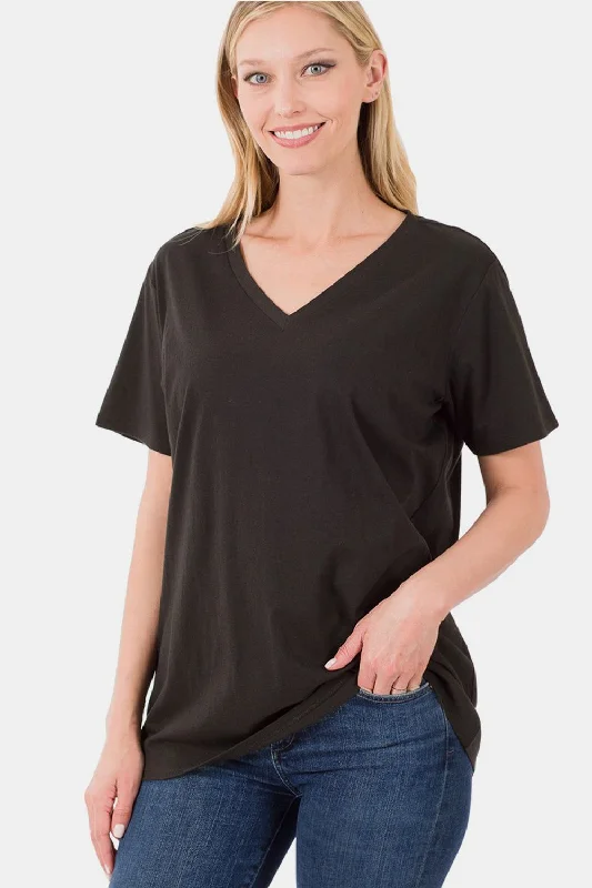 Zenana Full Size V-Neck Short Sleeve T-Shirt Basic T-Shirt Crew Neck Short Sleeve