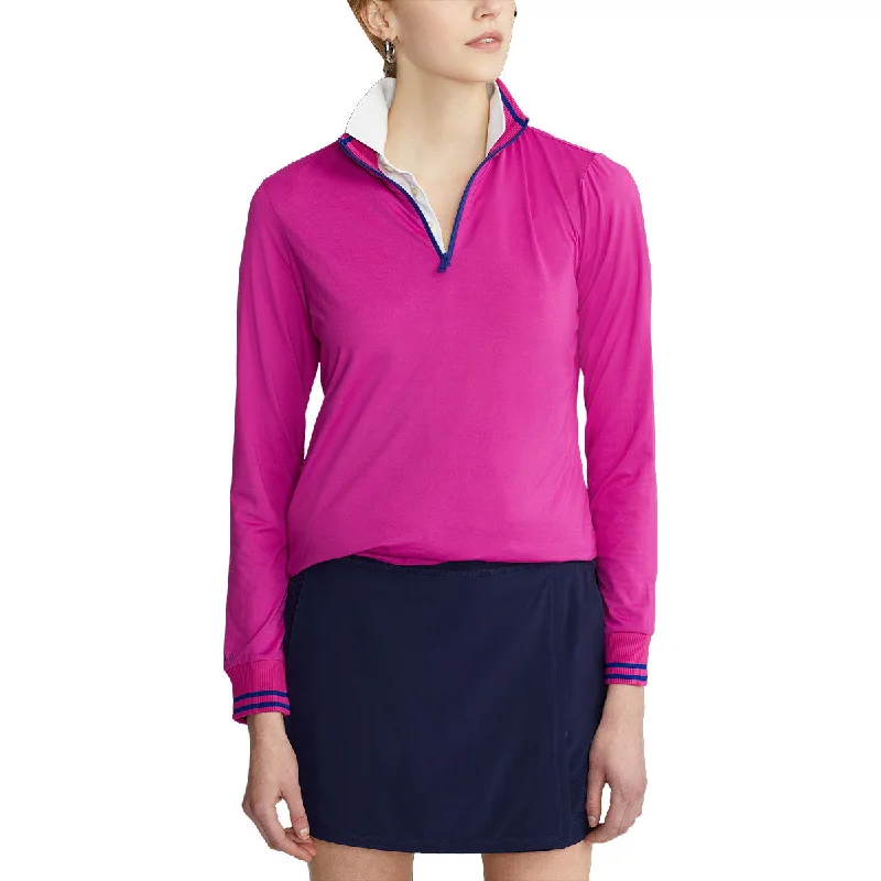 Polo Golf Ralph Lauren Extreme Jersey Bright Pink Womens Golf 1/4 Zip Beige Jersey Tee