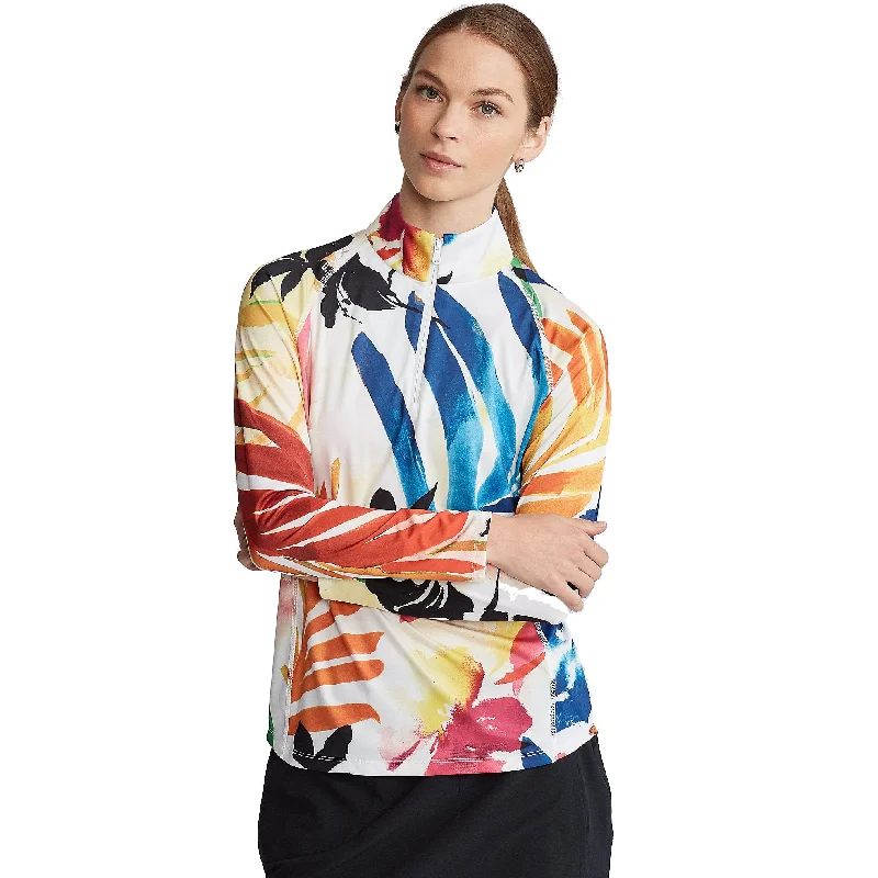 RLX Ralph Lauren Printed Airflow Jersey Abstract Palms Womens Golf 1/4 Zip Maximalist Jersey Tee