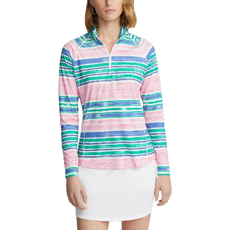 RLX Ralph Lauren Printed Airflow Jersey Canvas Awning Womens Golf 1/4 Zip Silver Jersey Tee