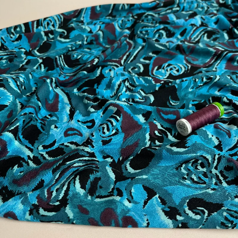 REMNANT 2.3 Metres - Abstract Paisley in Petrol De Luxe Viscose Jersey Fabric Sustainable Jersey Tee