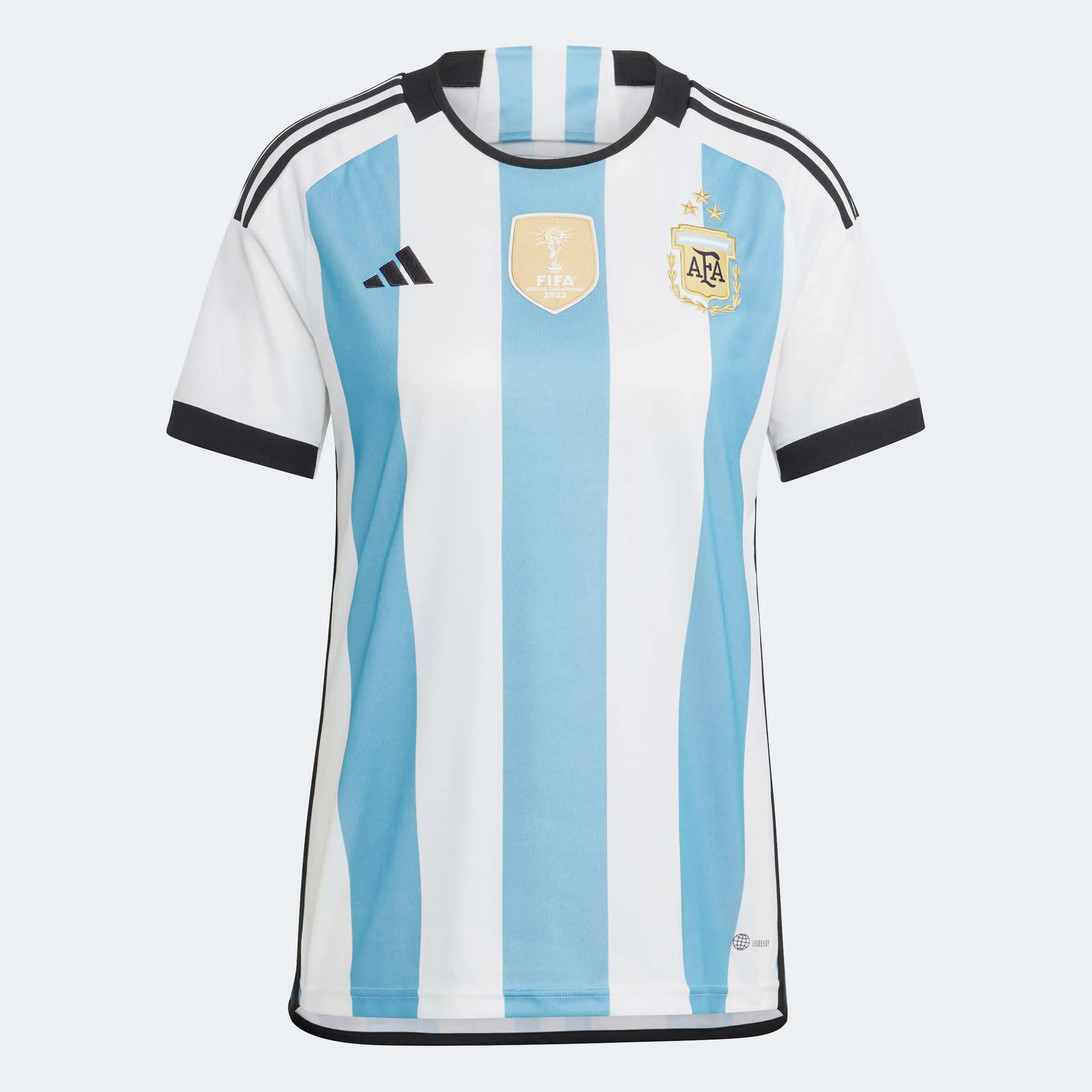 adidas 2022-23 Argentina Womens Home Jersey World Cup 3 Star - White - Light Blue Round Neck Jersey Tee