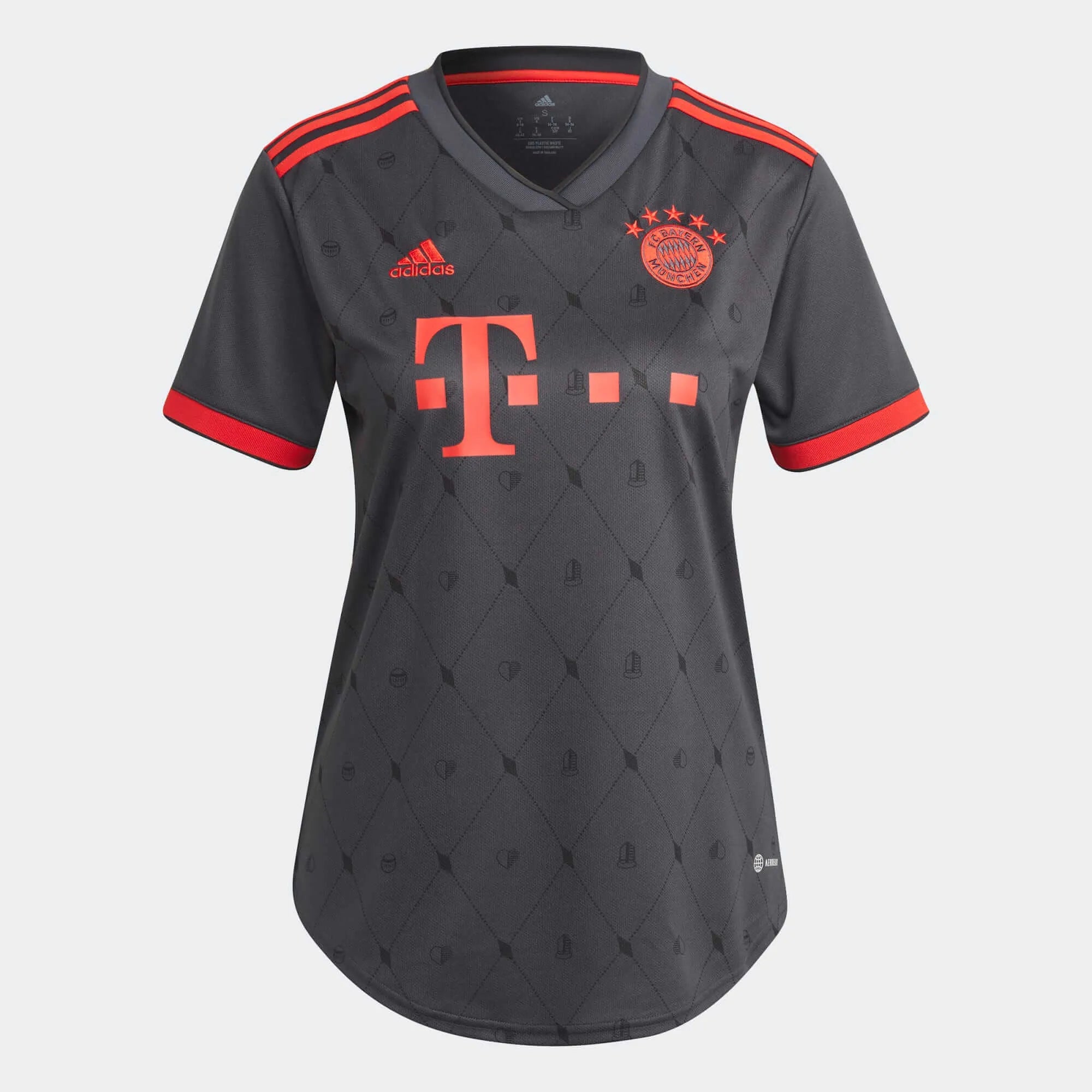 adidas 2022-23 Bayern Munich Women's Third Jersey - Night Grey Pink Jersey Tee