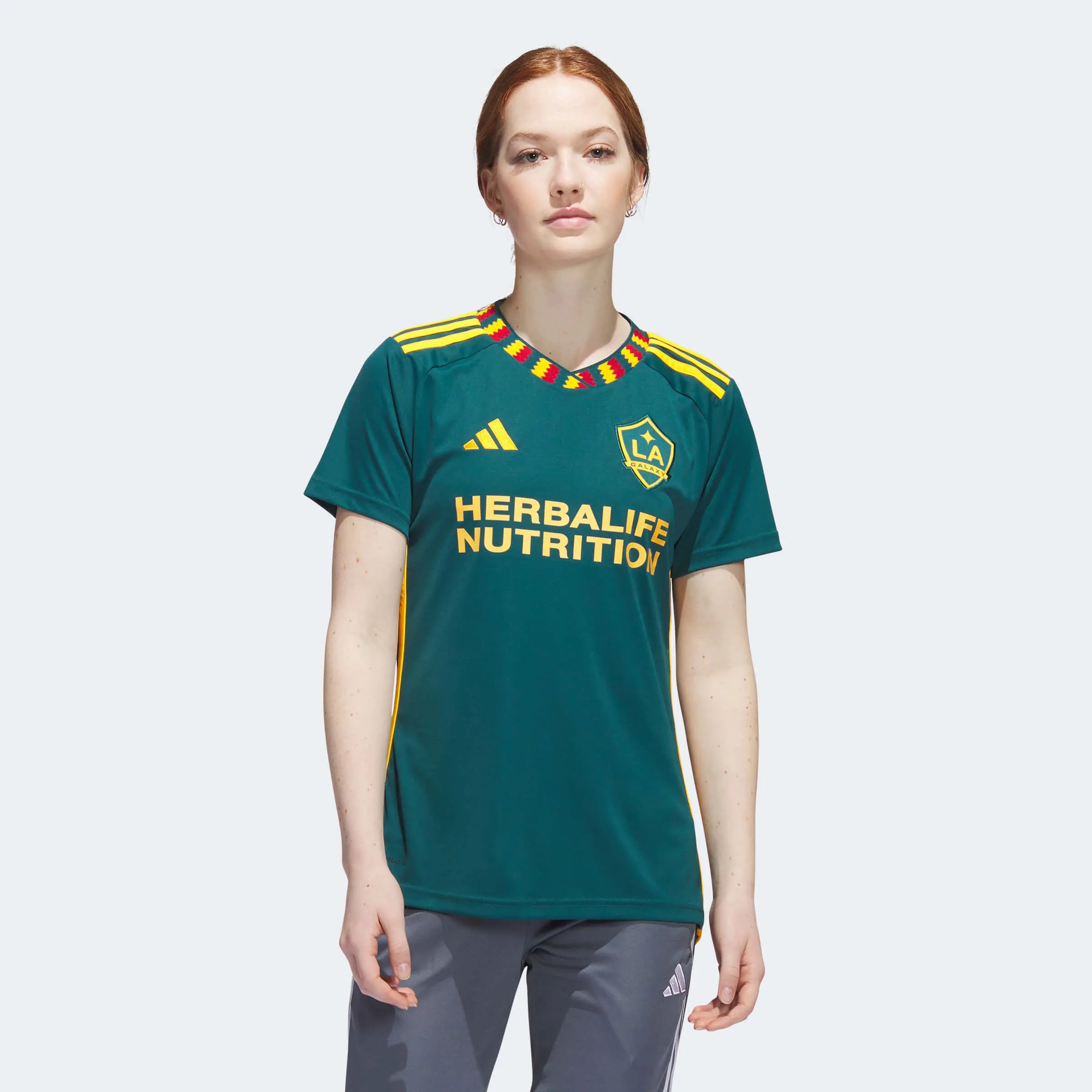 adidas 2023-25 LA Galaxy Women's Away Jersey - Mystery Green-Team Gold Seasonal Jersey Tee