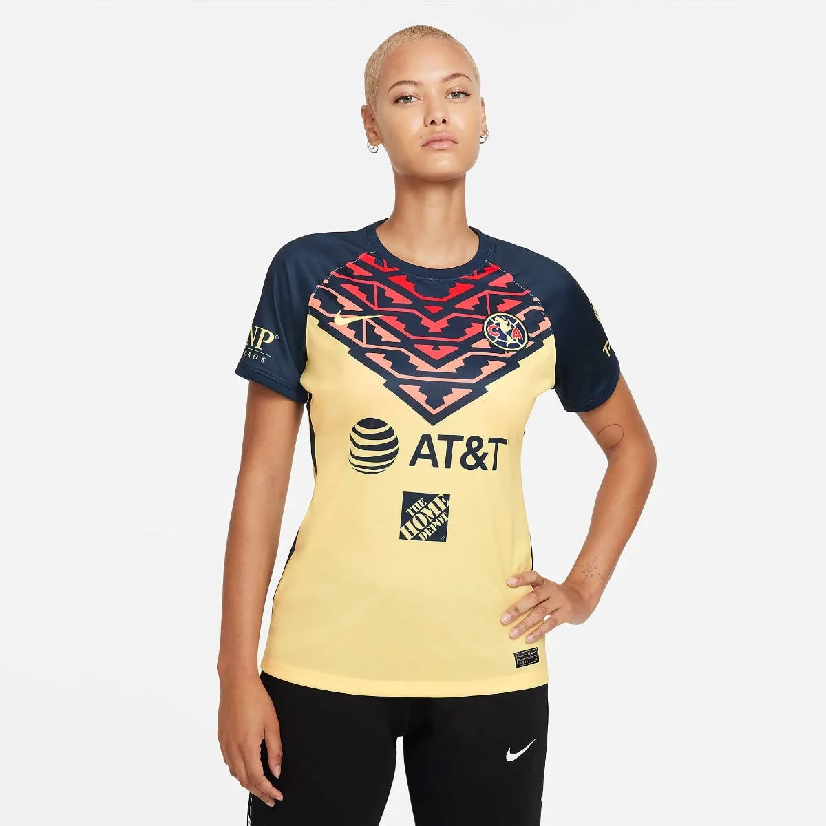 Nike 2021-22 Club America Women Home Jersey - Yellow-Armory Navy Linen Jersey Top