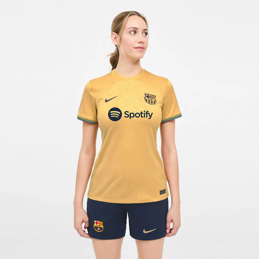 Nike 2022-23 FC Barcelona Women's Away Jersey - Club Gold-Obsidian Lavender Jersey Tee