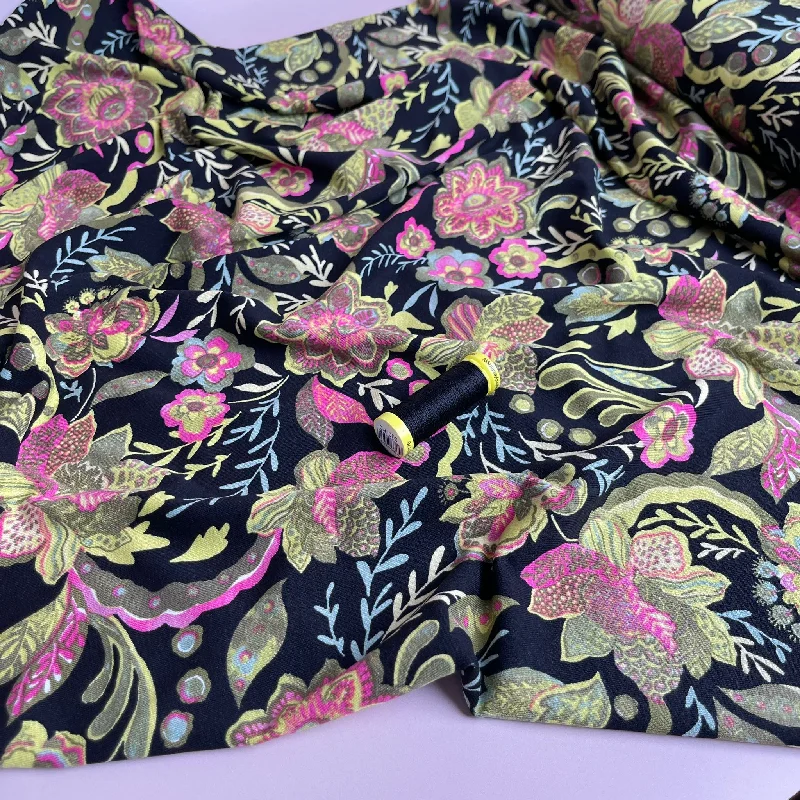 Ornate Flower in Lime and Pink De Luxe Viscose Jersey Fabric Warm Jersey Shirt