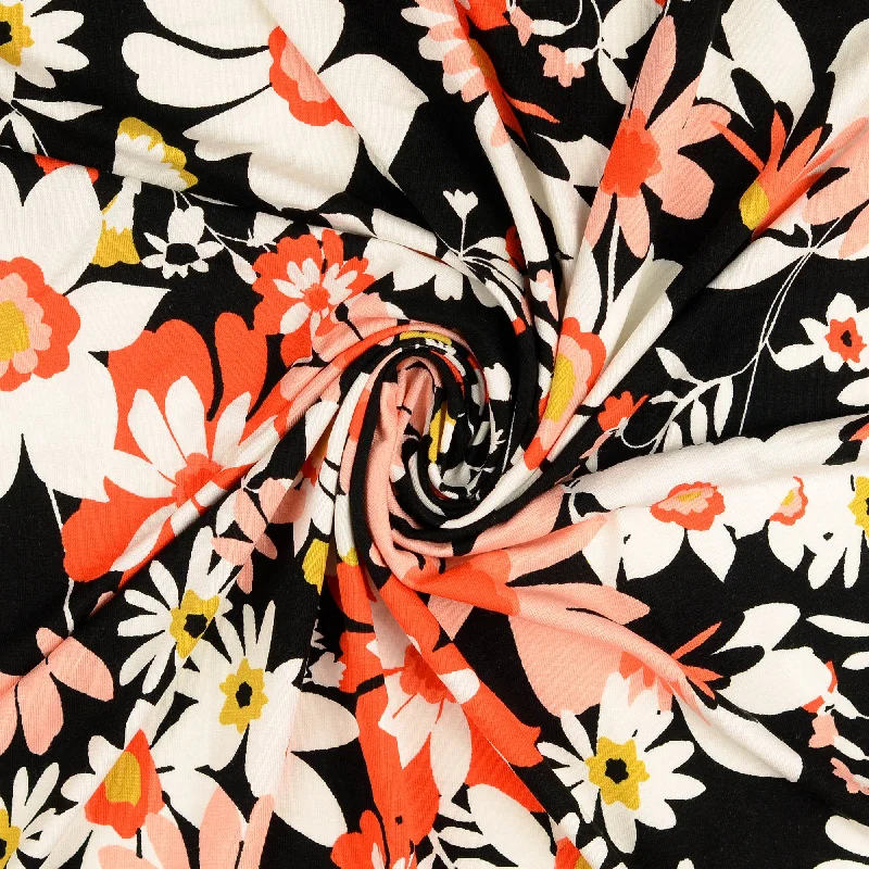 Blooms on Black Viscose Jersey Fabric Summer Jersey Tee