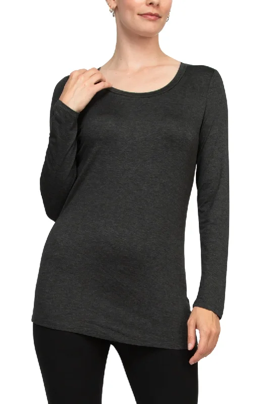 Cupio Scoop Neck Long Sleeve Solid Jersey Top Daily Wear Jersey Tee