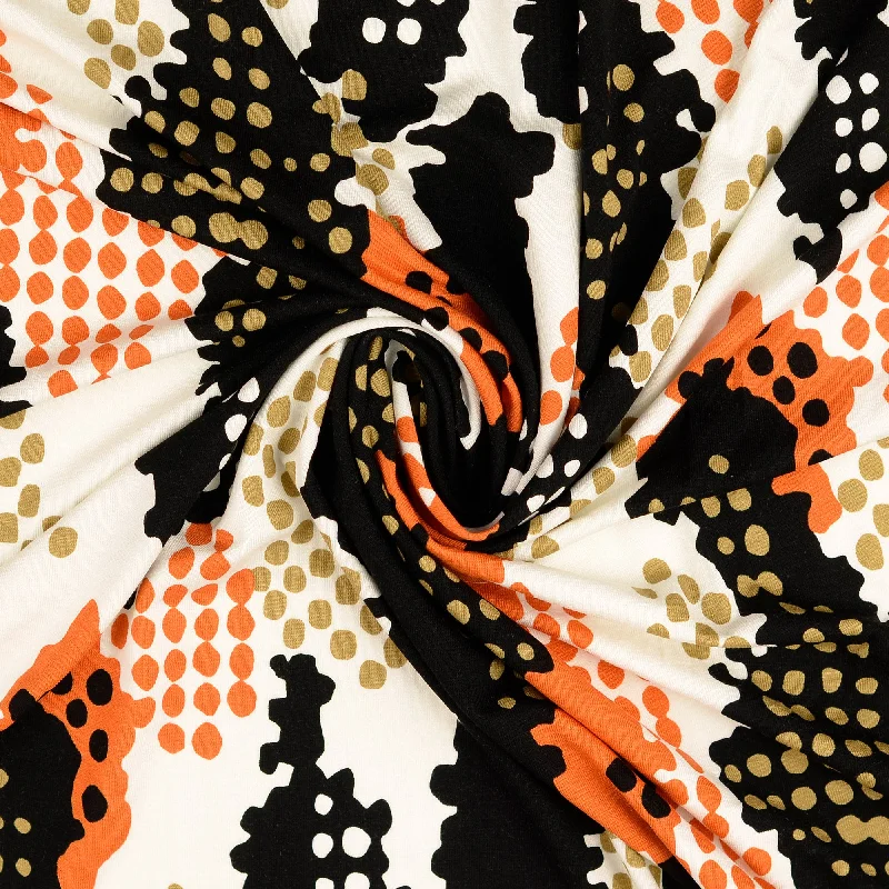 REMNANT 0.94 Metres (fault - dirty marks) Dots in Orange and Black Viscose Jersey Fabric Linen Jersey Top