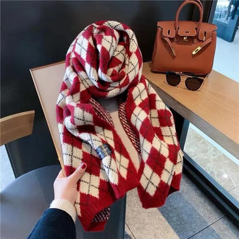 Autumn and Winter Korean Printed Knitted Wool Scarf Thickened Warmth and Long Scarf Shawl Chic Cotton Shawl Wrap Autumn and Winter Korean Printed Knitted Wool Scarf Thickened Warmth and Long Scarf Shawl Chic Cotton Shawl Wrap