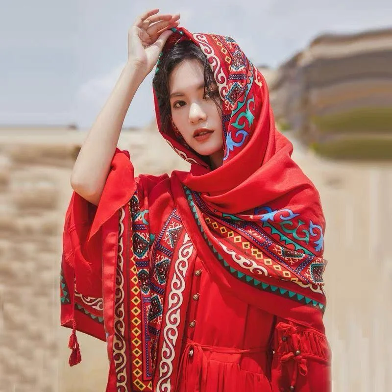 Autumn and Winter Women's Scarf Chinese Style Printed Shawl Sunscreen Silk Scarf Shawl Seaside Stylish Wool Shawl Wrap Autumn and Winter Women's Scarf Chinese Style Printed Shawl Sunscreen Silk Scarf Shawl Seaside Stylish Wool Shawl Wrap