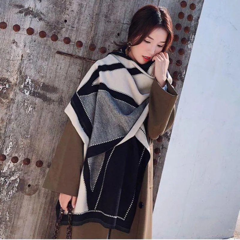 European and American Wild Thickened Dual-use Color Matching Double-sided Warmth Thick Cashmere Scarf Shawl Female Autumn and Winter Soft Wrap Cozy Fleece Shawl Scarf European and American Wild Thickened Dual-use Color Matching Double-sided Warmth Thick Cashmere Scarf Shawl Female Autumn and Winter Soft Wrap Cozy Fleece Shawl Scarf