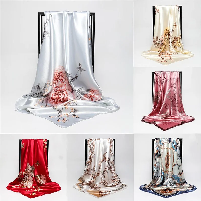 Fashion Print Scarves For Women Silk Satin Scarf Female 90*90cm Square Shawl Scarfs For Ladies Elegant Silk Shawl Scarf Fashion Print Scarves For Women Silk Satin Scarf Female 90*90cm Square Shawl Scarfs For Ladies Elegant Silk Shawl Scarf