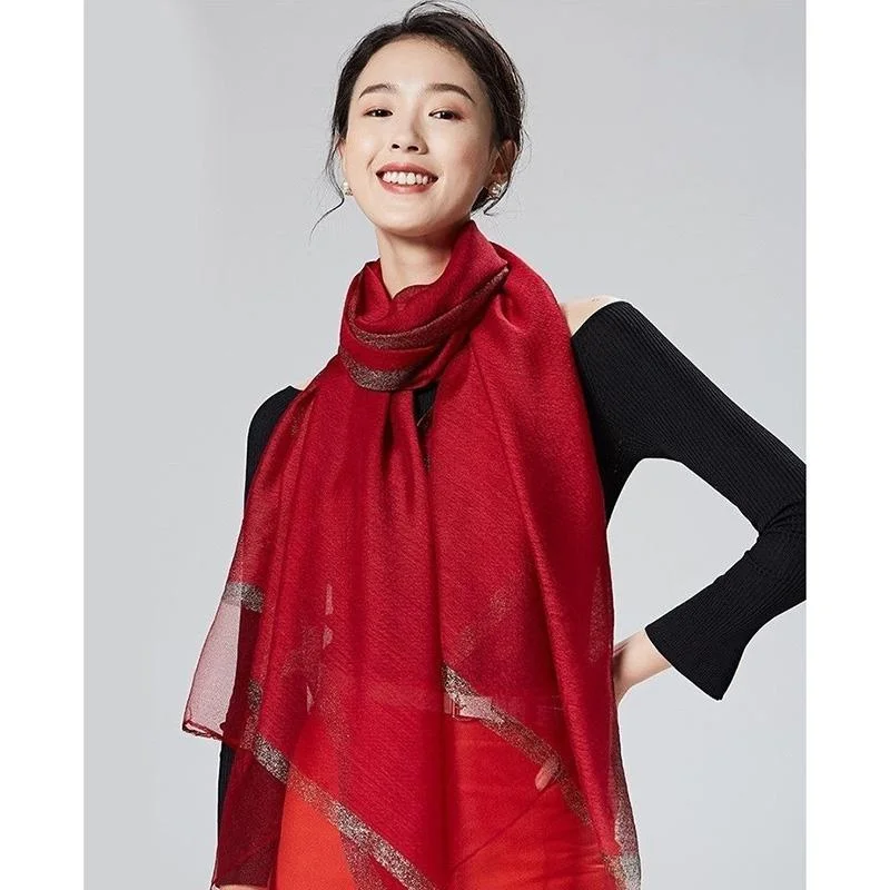 Women's Autumn and Winter Mulberry Silk Scarf Fine Silk Scarf Pure Color Striped All Match Shawl Warm Gauze Scarves Elegant Wrap Shawl Thermal Scarf Trendy Bohemian Shawl Cape Women's Autumn and Winter Mulberry Silk Scarf Fine Silk Scarf Pure Color Striped All Match Shawl Warm Gauze Scarves Elegant Wrap Shawl Thermal Scarf Trendy Bohemian Shawl Cape